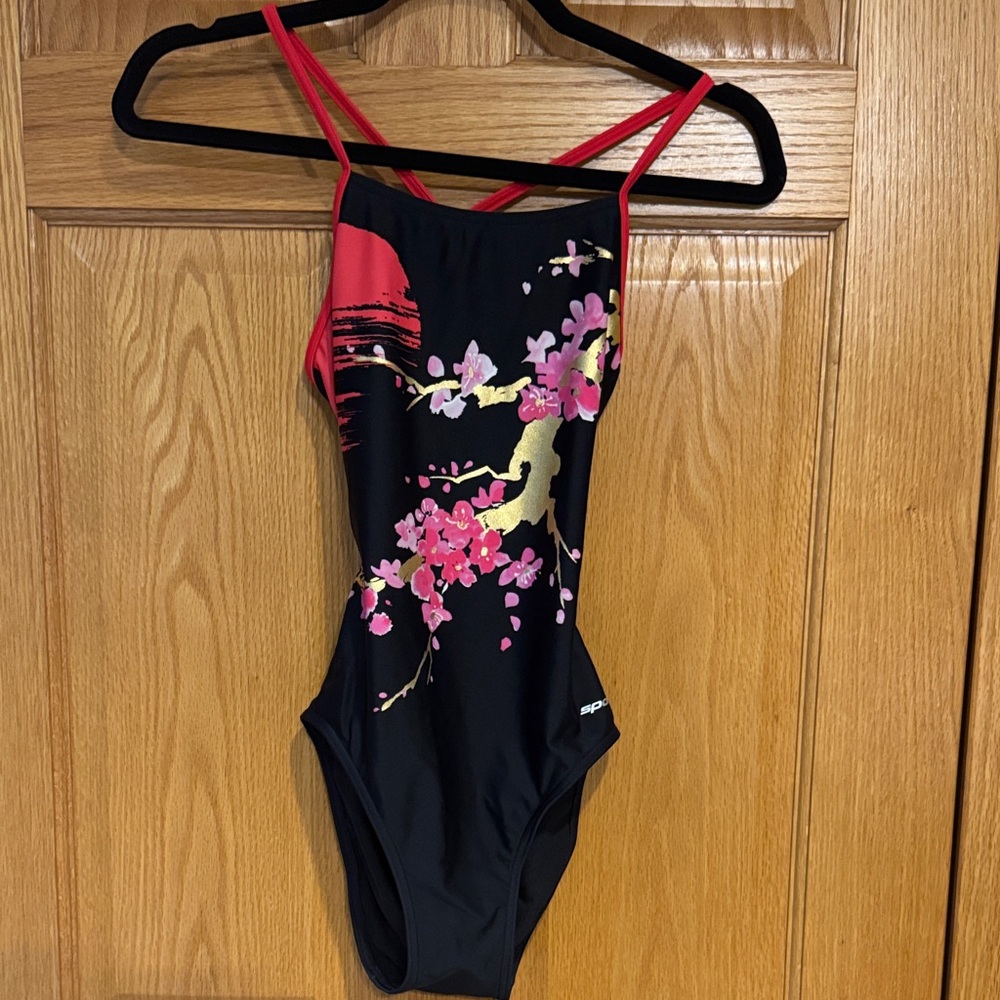 Women's Black and Pink Floral One Piece Swimsuit